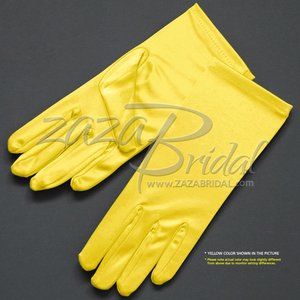 Shiny Stretch Satin Dress Gloves Wrist Length 2BL - Yellow